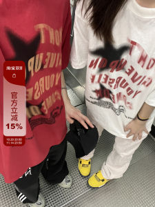 Loose Fit American Retro Letter Star Print Short Sleeve Womens T-shirt Street Style Casual Comfortable Breathable Summer Top