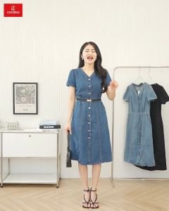 Đầm Nữ CARDINA chất liệu vải bò thiết kế dáng A trẻ trung phù hợp với nhiều vóc dáng 4VAL13