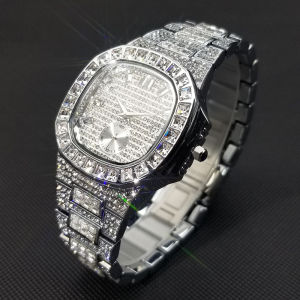 Đồng Hồ Thạch Anh Nam Cổ Điển MISSFOX Sang Trọng Toàn Kim Cương Bằng Thép Không Gỉ Màu Bạc Thời Trang Cao Cấp Chống Sốc Đồng Hồ Chống Nước