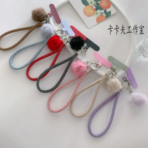 Stylish Fashion Small Fur Ball Pendant Mobile Phone Short Lanyard Drop-Resistant Wrist Strap Mobile Phone Charm CCD Camera Lanyard Trendy Women
