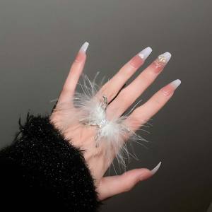 Feather Ring Womens Exaggerated Luxury High-End Design Small Flash Diamond Plush Butterfly Open Finger Ring Decorations