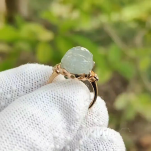 Ring size 15.5 mm - SG Seller - Crafted as Pixiu Cabochon on Natural Type A Jadeite Jade set with 18k gold certificate weighs 3.65 grams measurement 14.3 * 11 * 5.9 mm (18kring37)