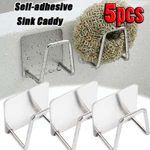 5pcs Self Adhesive Sink Sponge Holders / Stainless Steel Sponge Holder / Rustproof Waterproof Sink Caddy Drain Drying Rack / Kitchen Cleaning Sponges Drain Drying Rack