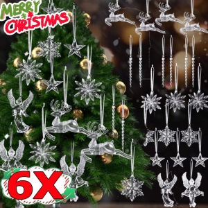 2/4/6 ชิ้น จี้ตกแต่งวันคริสต์มาส / จี้อะคริลิกรูปนางฟ้าและกวางใสประดับเกล็ดหิมะ / จี้รูปนางฟ้าและกวางเอลค์ประดับเกล็ดหิมะและกวางเอลค์ - อุปกรณ์ตกแต่งงานปาร์ตี้ปีใหม่นาวี