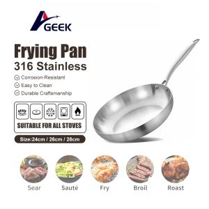 316 stainless steel frying pan stainless steel non-stick pan uncoated wok suitable for induction cooktops and gas stoves