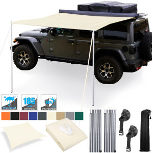 2x3M Rtractable Vehicle Awning with Tent Poles Portable Waterproof Canopy Tarp Car Shelter for Truck Jeep SUV Van Camping Tent