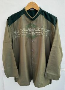 Baju Koko Dewasa Bordir Atasan Muslim Pria Kombinasi Lengan Panjang Premium Size Besar