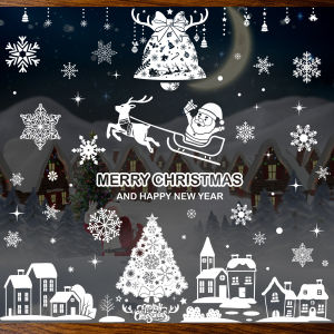 Miếng Dán Cửa Sổ Giáng Sinh Hình Bóng Trắng PVC Tĩnh Điện Không Cần Keo Hình Ông Già Noel Người Tuyết Cây Thông Noel Bông Tuyết Trang Trí Kính Ngày Lễ