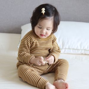 Knitted round Neck Sweater Coat for Babies Boys Girls Spring Autumn Cotton Long Sleeve Casual Style Striped Pattern Outerwear