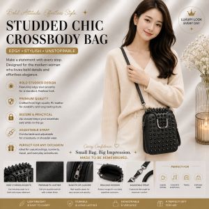 tas selempang bahu wanita import terbaru dengan aksen manik-manik hitam dan desain simpel cocok untuk aktivitas sehari-hari di taman.