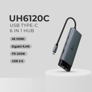 TP-Link UH6120C USB 3.0 Type-C 6-in-1 Portable USB Hub | USB-C | Plug & Play | Gigabit Connection | 100W Fast Charging