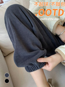 Womens Corduroy Fleece Lined Loose Casual Pants Spring Autumn Winter High Waist Korean Style Commute Wind with Pockets