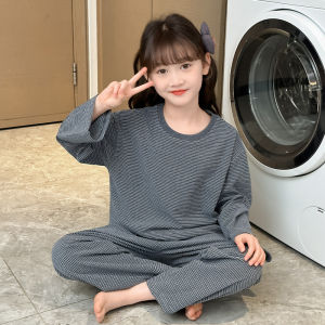 Kids Autumn and Winter Pajamas Girl Thickened Wool Silk Dralon Stripes Childrens Little Girls Homewear Can Be Outwear