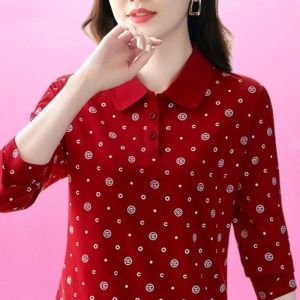 HUAXUNRAN | Spring & Autumn Fashionable Long Sleeve T-shirt for Plus Size Women with Print and Polo Collar
