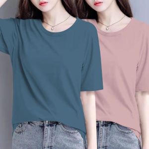 Ice Silk Modal Loose Fit Half Sleeve round Neck T-Shirt Womens Summer New Style Solid Color Casual Comfortable Short Sleeve Top