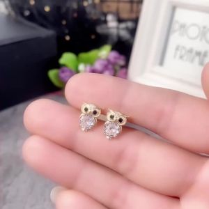 Huitan Gold Color Owl Stud Earrings Funny Cute Night Owl Earrings Women for Dance Party Cute Gift Luxury CZ Ear Jewelry