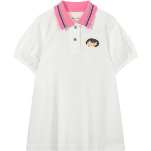 Summer New Style Childrens Dress Polka Dot Print Wooden Edge Polo Skirt Cotton Blend Fabric A-Line Skirt Casual Style Long Sleeve