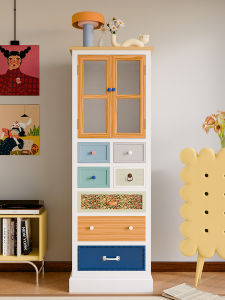 American Country Style Solid Wood Painted Glass Living Room Multi-Function Chest of Drawers Mediterranean Style Cabinet