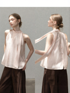 Cantonstory | French Style Pink Sleeveless Off-Shoulder Blouse
