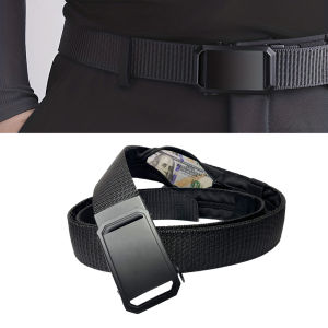 Automatic Buckle Belt With Hidden Money Pocket Travel Security Zipper Canvas Tactical Belt Workwear Casual Outdoor Training