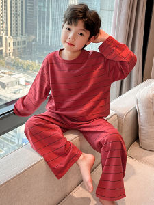 Boys Pure Cotton Sleepwear Long Sleeve Long Pants Thin Home Set Summer Air Conditioning Clothes Spring Autumn Childrens Suit