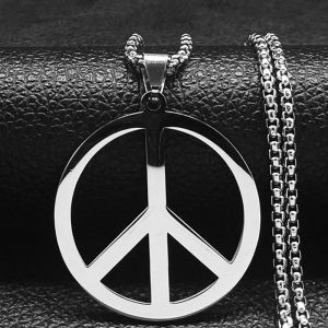 Goth Punk Peace Sign Symbol Pendant Necklace Men Black Color Stainless Steel Peaceful Match Chain Jewerly cadenas mujer N438S02