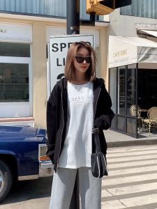 Ladies Outerwear: Solid Color Oversized Zipper Sweatshirt