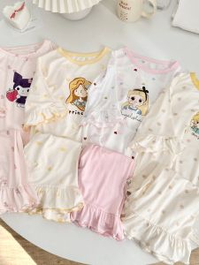 Summer Princess Style Childrens Sleepwear Thin Modal Flying Sleeve Home Clothes Air Conditioner Suit for Girls Baby Clothes