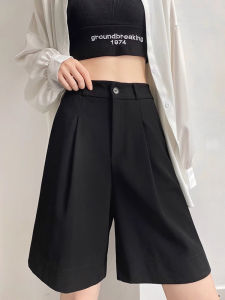 กางเกงขาสั้นสีดำไซส์ใหญ่สำหรับผู้หญิง กางเกงขายาวทรงหลวมเอวสูง ทรงหลวม ทรงลำลอง ทรงห้าแฉก กางเกงขายาวทรงหลวมสำหรับฤดูร้อน