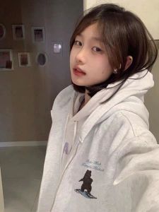 Sweatshirt Female 2023 Spring and Autumn Loose Design Niche Top Idle Style Hooded Thin Cardigan Zipper Outwear