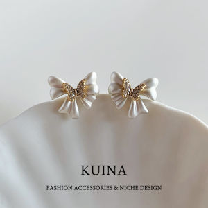 Elegant Pure Silver Butterfly Knot Earrings Enamel Womens Fashion Jewelry Handmade Alloy Fresh Outburst Style Ear Jewelry