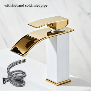 Luxury Black White Gold Waterfall Faucet with Hot and Cold Pipe Dual Control Stainless Steel Alloy Finish for Bathroom Sink