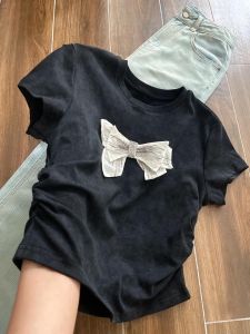 Áo Sơ Mi Ngắn Tay Thiết Kế Nút Bướm 3d Tie-dye Phong Cách Hàn Quốc Có Thắt Lưng Xù Để Giảm Béo