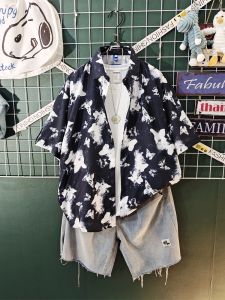 Japanese-Style Retro Tie-Dye Short Sleeve Printed Shirt Suit Mens Loose Fashion Brand Handsome Fried Street Casual All-Match Shirt Outwear