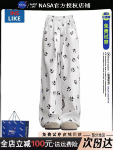 NASA Cute Dog Footprints Casual Pants Womens Summer Chic Niche Design High Waist Wide Leg Leisure Casual Yamamoto Pants