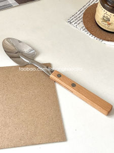 Thìa Hình Râteo Bằng Thép Không Gỉ Cầm Dài Bằng Gỗ Nguyên Khối Kiểu Nhà Bếp Thương Mại Dễ Thương Dùng Để Múc Trái Cây Và Món Ăn Nhẹ