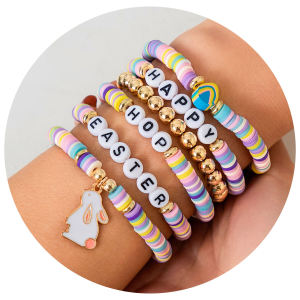 สร้อยข้อมือตัวอักษรเซ็ต ชุดเครื่องประดับ รูปกระต่ายหัวใจสีสันสดใส สร้อยข้อมือแฟชั่น เครื่องประดับระดับไฮเอนด์ โลหะผสม