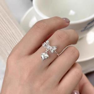 New 2025 Butterfly Knot Heart Pendant Ring for Women Open Adjustable Unique Design Index Finger Ring Fresh out Jewelry