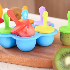 Colorful Popsicle Mold 7-Cavity Silicone Ice Cream Mold DIY Fruit Shake Maker with Handles and Tray Food Grade for Family Fun