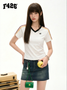 F426 | Summer New Retro Versatile V-Neck T-Shirt