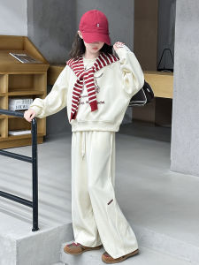 MPW | ชุดกีฬาเด็กผู้หญิง ชุดสองชิ้น ฤดูใบไม้ร่วง 2025 แฟชั่นสไตล์เกาหลี เสื้อสเวตเตอร์และกางเกงขายาว ผ้าฝ้ายผสมโพลีเอสเตอร์