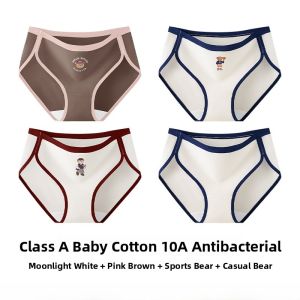 MiiOW | Antibacterial Pure Cotton Underwear Cute Bear Design College Girls Sports Triangle Pants Mid Waist Cotton Lining Youth Size