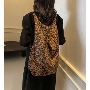 Trendy Large Capacity Canvas Leopard Print Womens Shoulder Bag 2025 New Style Commuter Bag Multi-Purpose Tote Bag for Work