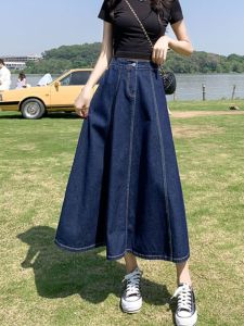High Waist Denim Mini Skirt Women Summer Pear Shape Body Conceal Thickened Long A-Line Skirt plus Size Korean Style Commute