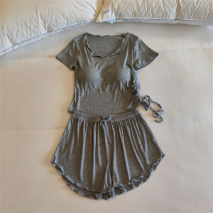 MiiOW | Cool Silk Nightwear Set For Summer Chest Pad Short Sleeve