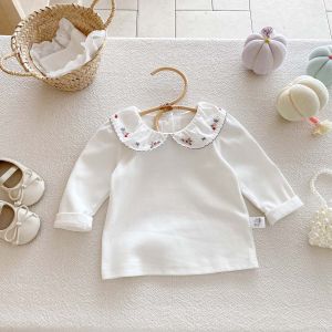 Korean autumn girls embroidered doll collar long sleeve bottoming shirt baby sweet Joker T-shirt top