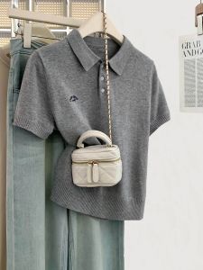 DVDK | Polo Collar Ice Silk Knit Short Sleeve T-Shirt Slim Fit Versatile Blouse