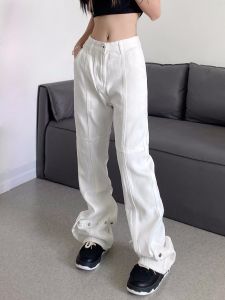 American High Street Slightly Flared Jeans Women Trendy Retro Straight-leg Stylish Vibe Pants Men High Waist Pants