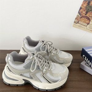 Breathable Retro Dad Shoes for Women Summer New Style Increased Height Sports Casual Shoes Cross Buckle round Toe Thick Heel