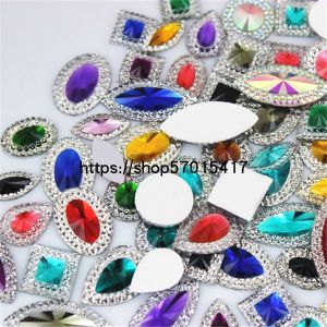 หินเพชรเรซิ่นสองสีผสมรูปทรงต่างๆ 50 ชิ้น หินเพชรเรซิ่นทรงแบน หินประดับเครื่องประดับ DIY วัสดุ